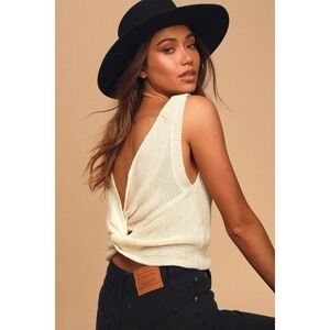 Lulus Let's Get Away Cream Knit Twist Back Tank Top Beige - Size S